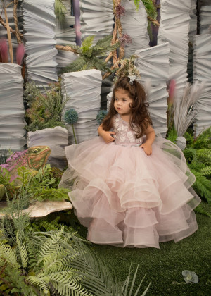 Mauve Pink Lace Tulle Ruffle Keyhole Back Flower Girl Dress